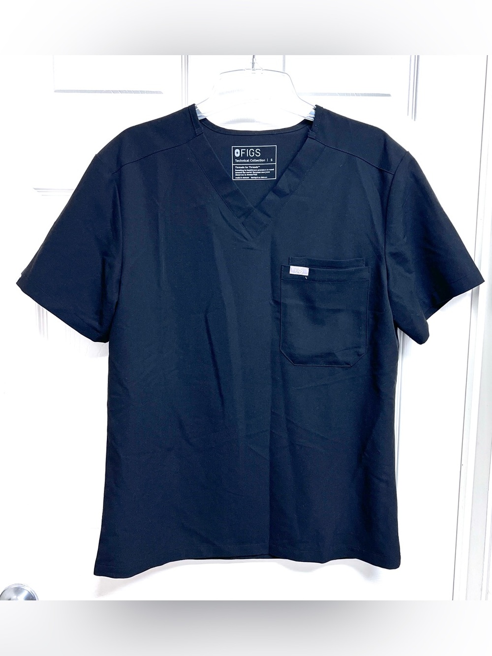 Figs Leon Mens Sz S Black Three Pocket V Neck Technical Collection Scrub Top